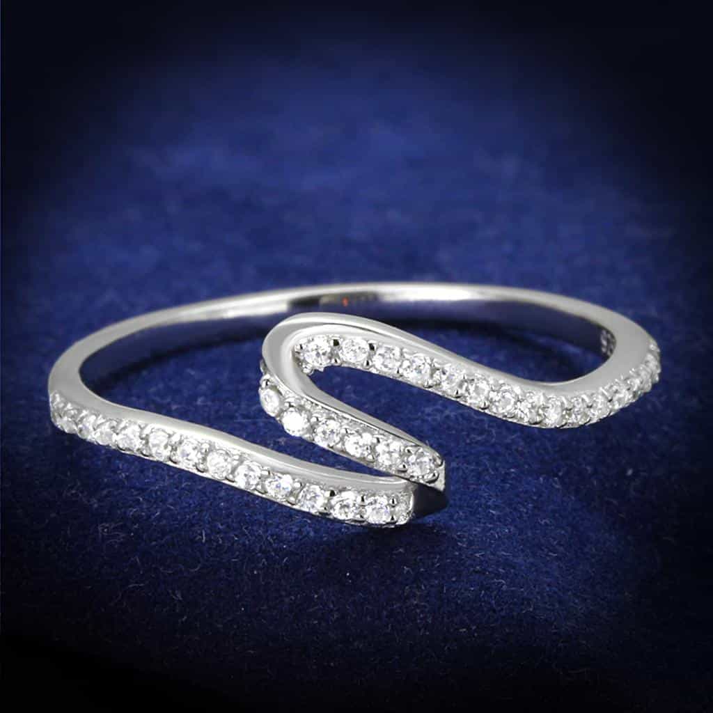 Sterling Silver CZ Pave S Bypass Open Thin Ring view 1