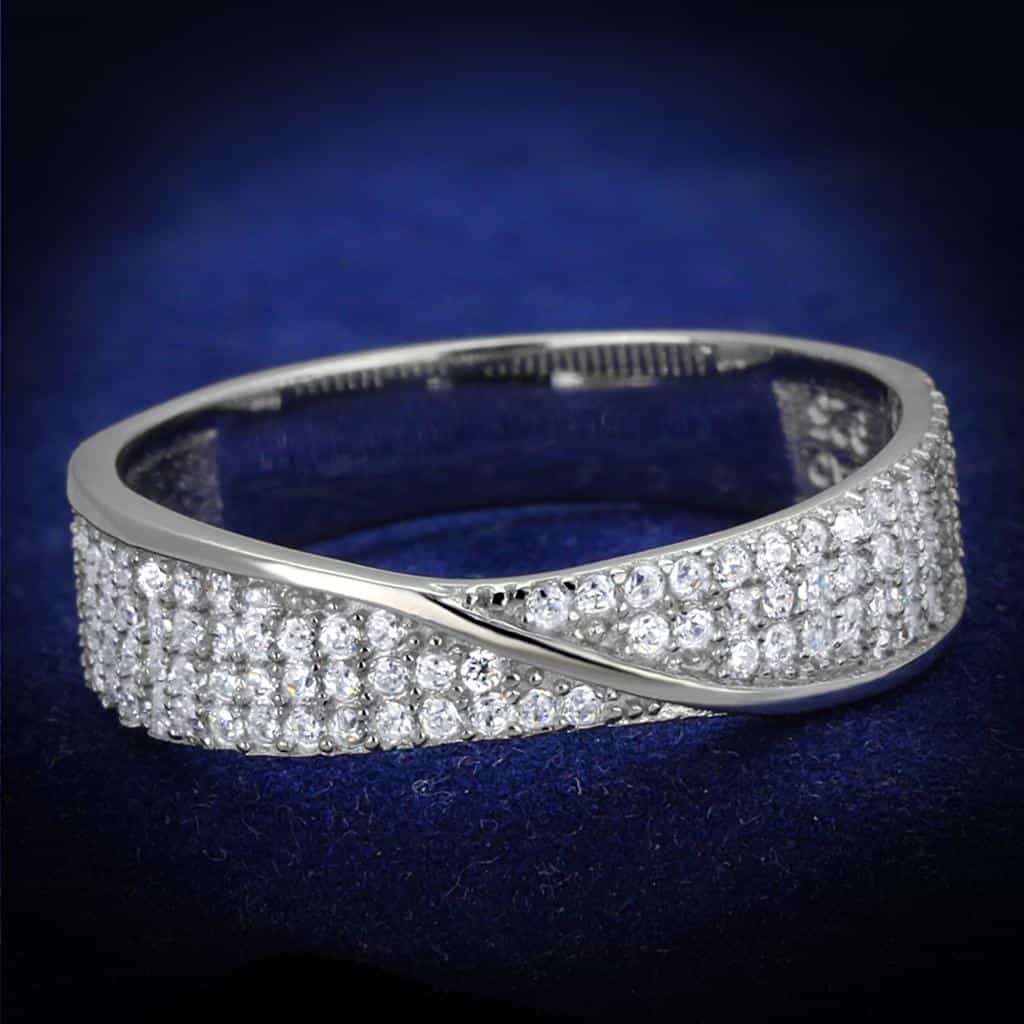Sterling Silver CZ Pave Triple Row Wide Band Ring view 1