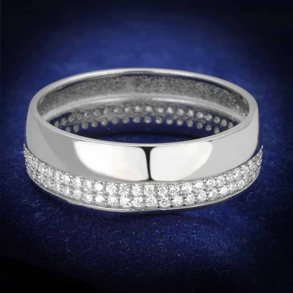 Sterling Silver CZ Multi Row Pave Wide Wedding Band Ring view 6