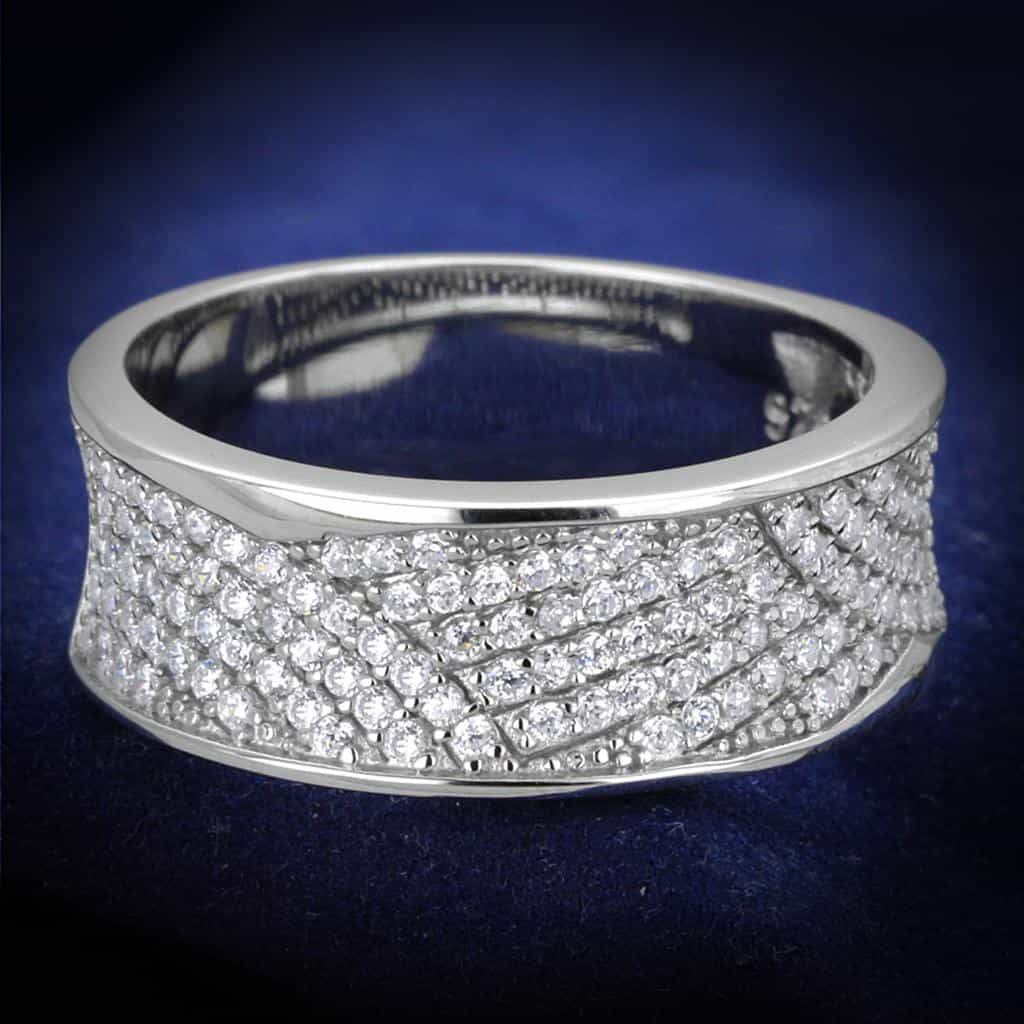 Sterling Silver CZ Diagonal Pave Half Band Ring view 1