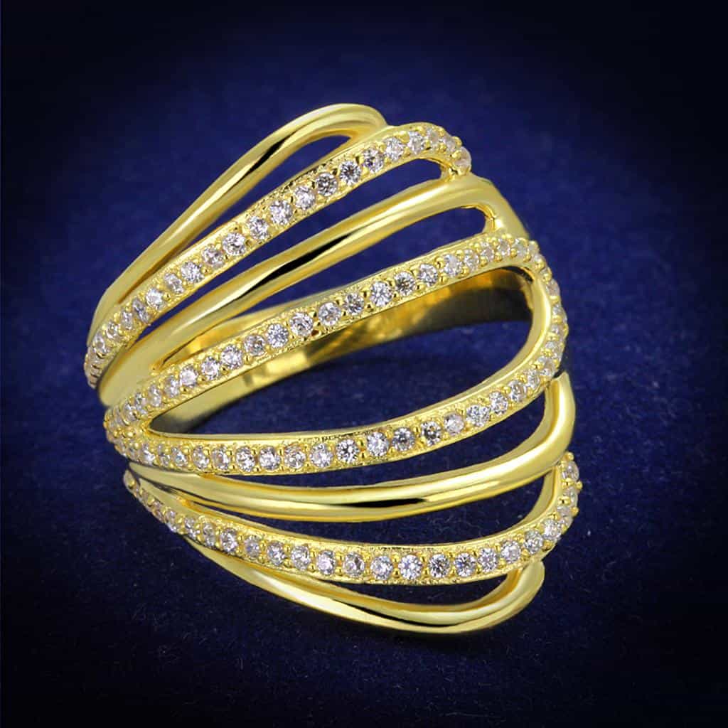 Sterling Silver Gold Two Tone CZ Pave Multi Wave Wide Ring view 6