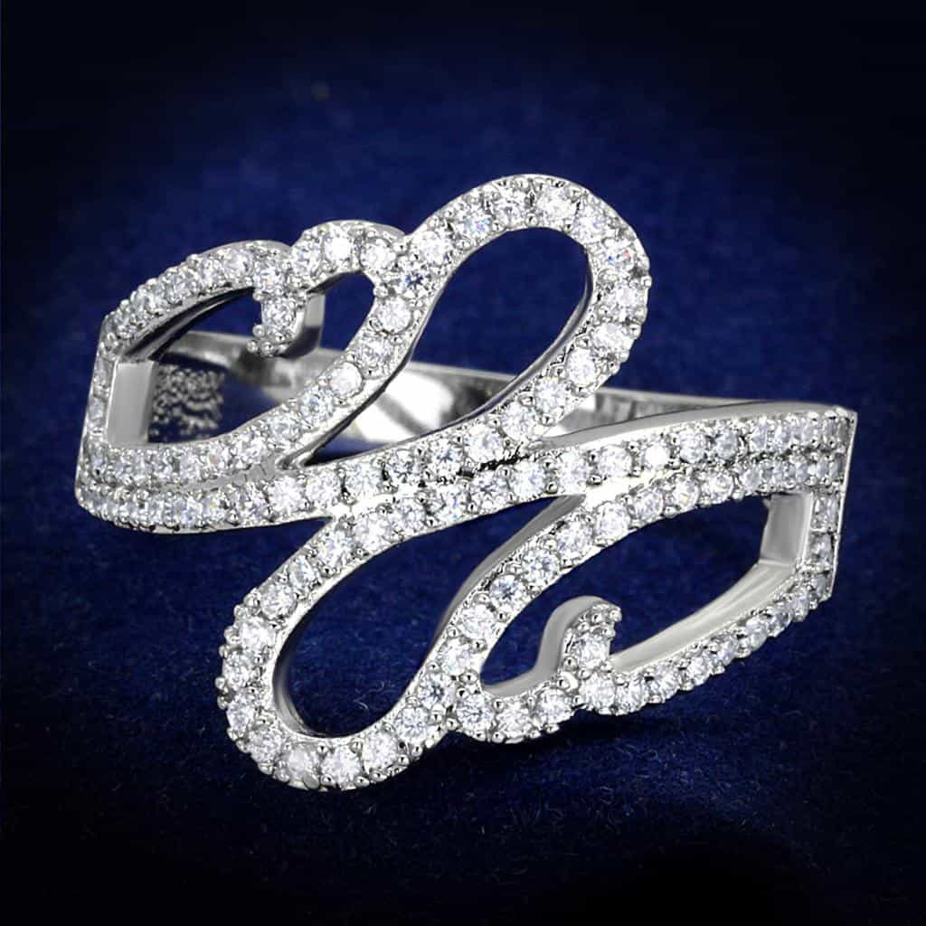 Sterling Silver CZ Pave S Swirl Double Loop Ring view 6
