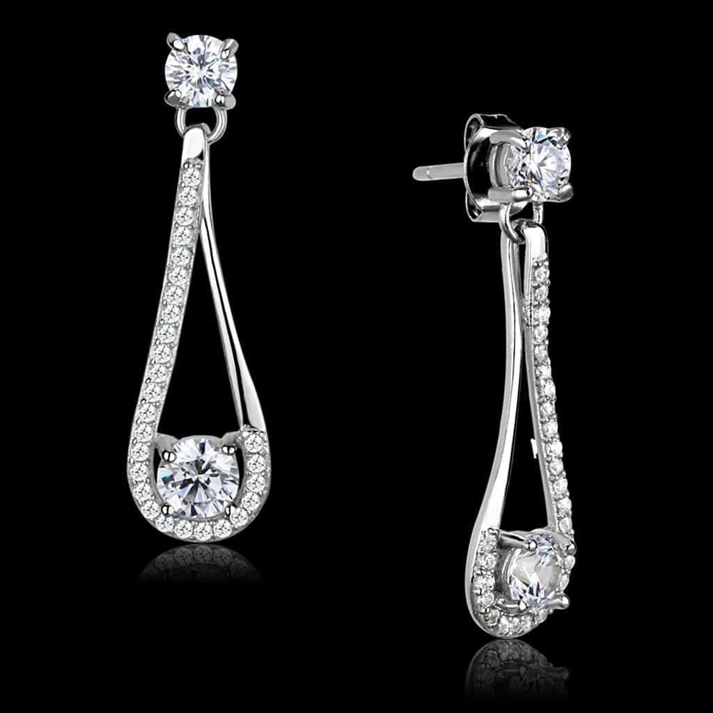 Sterling Silver CZ Round Teardrop Open Dangle Drop Earrings view 1
