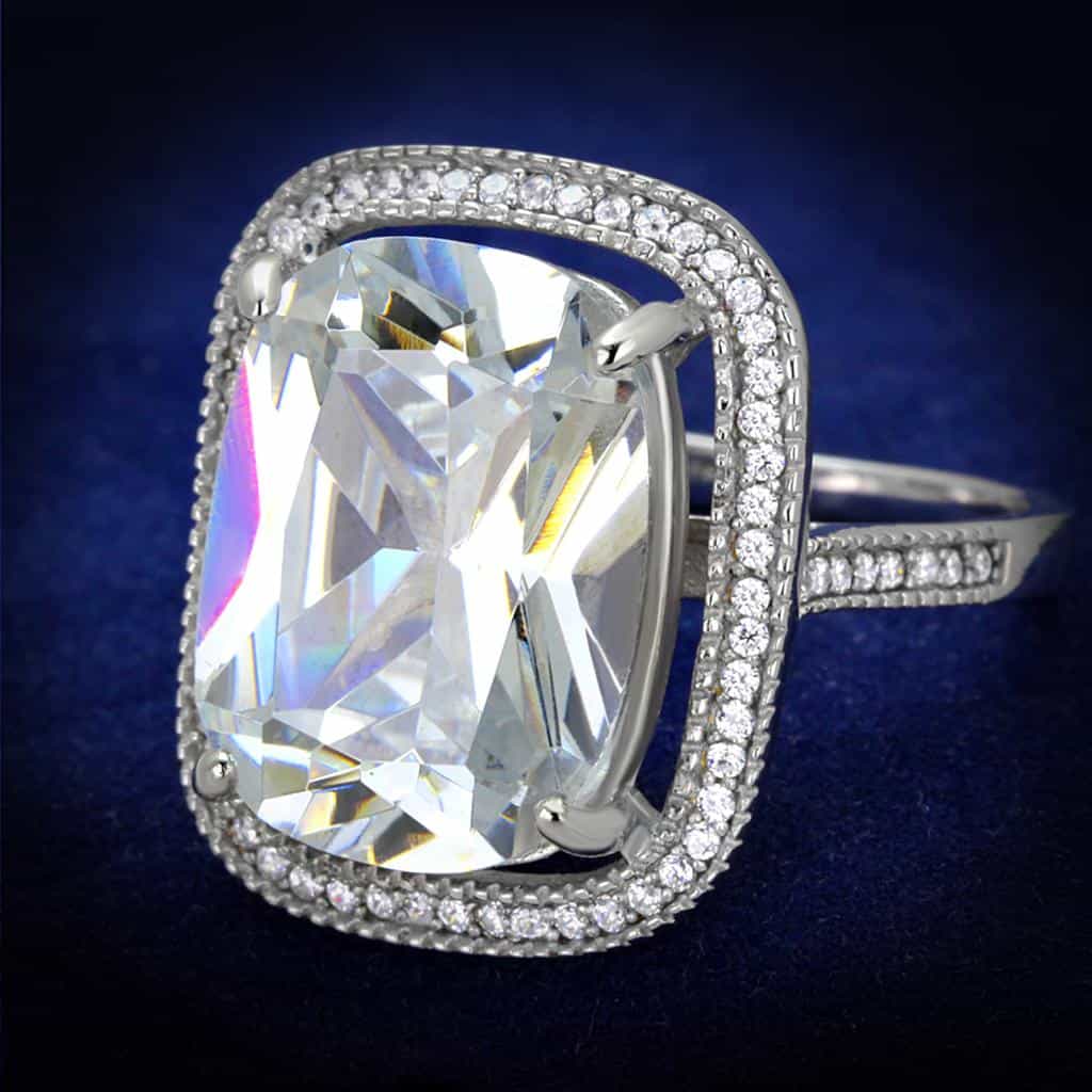 Sterling Silver CZ Cushion Large Halo Pave Cocktail Ring view 6