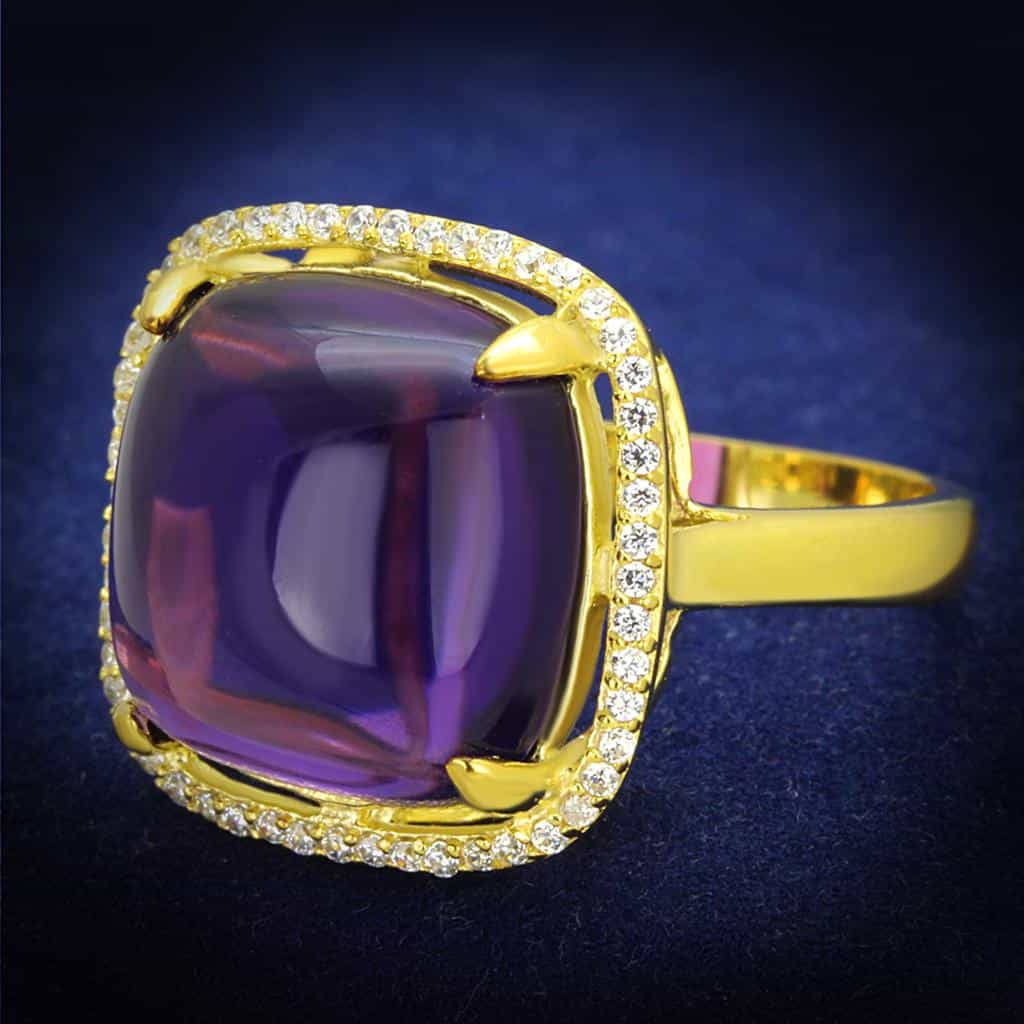 Sterling Silver Gold Two Tone Amethyst Cabochon Cushion Halo Ring view 1