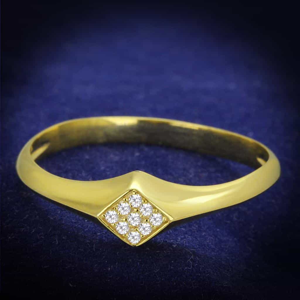 Sterling Silver Gold Two Tone CZ Diamond Shape Flat Ring view 1