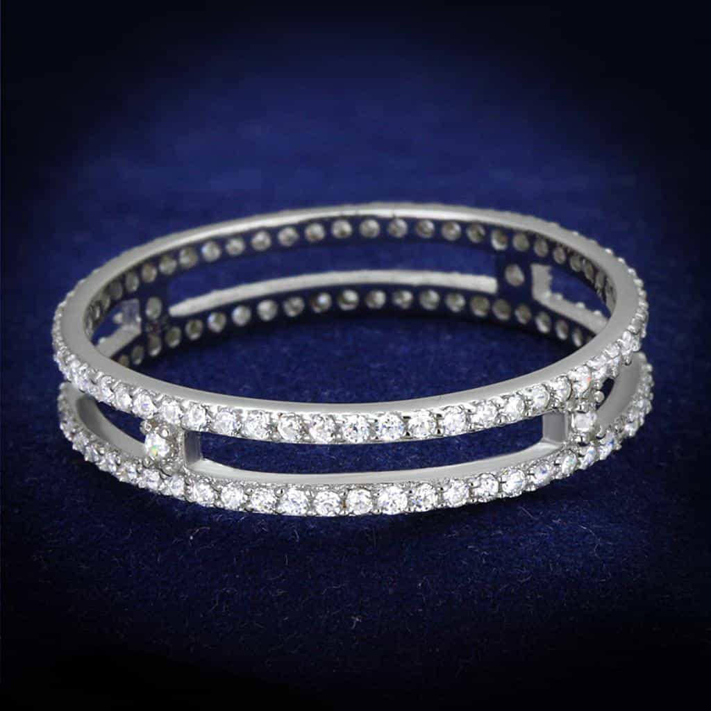 Sterling Silver CZ Double Row Channel Bangle Ring view 6