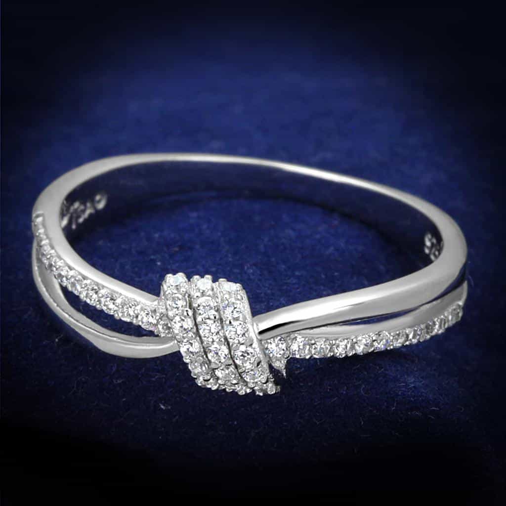 Sterling Silver CZ Pave Knot Crossover Bangle Ring view 1