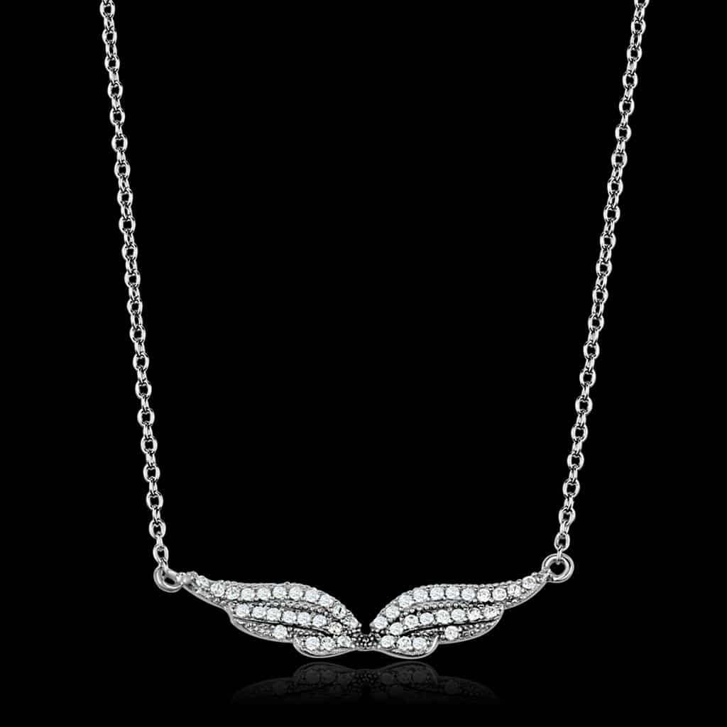 Sterling Silver CZ Pave Angel Wing Bar Pendant view 1