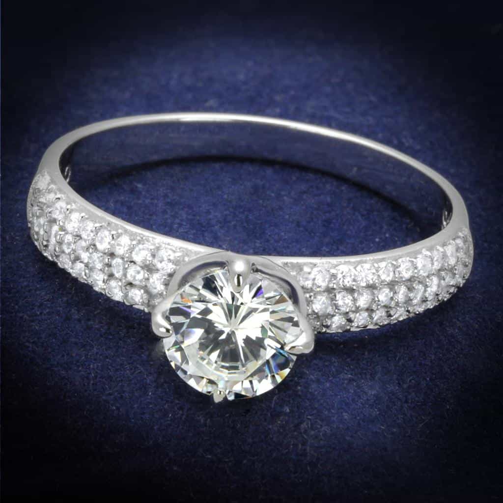 Sterling Silver CZ Round Multi Row Pave Cathedral Wide Ring view 1