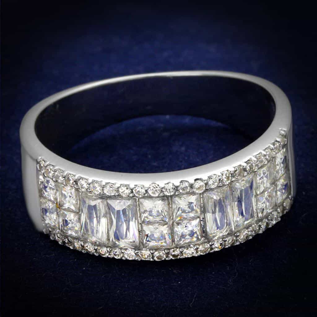 Sterling Silver CZ Baguette Princess Channel Wide Eternity Ring view 6