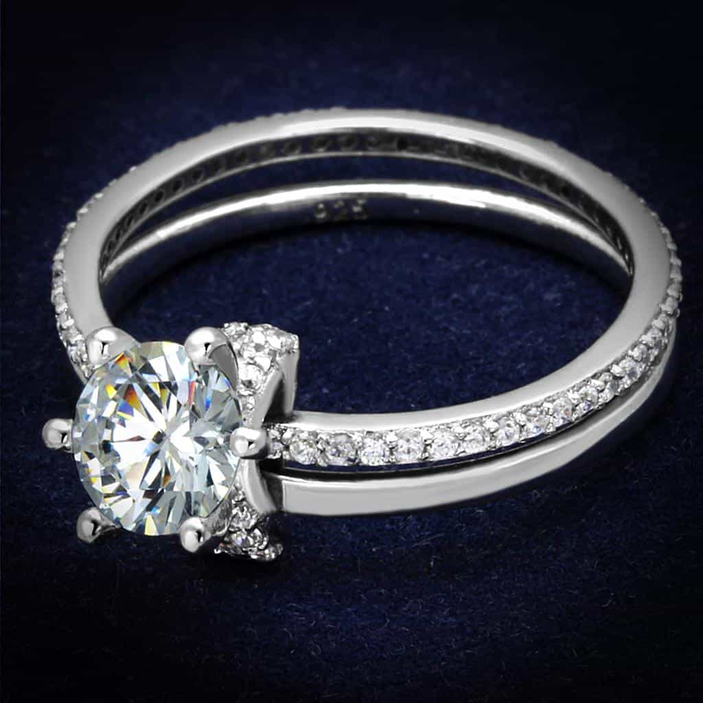 Sterling Silver Gold Two Tone CZ Oval Solitaire Pave Thin Ring view 6