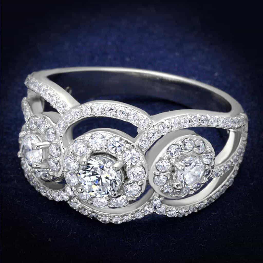 Sterling Silver CZ Triple Round Halo Infinity Wide Ring view 1