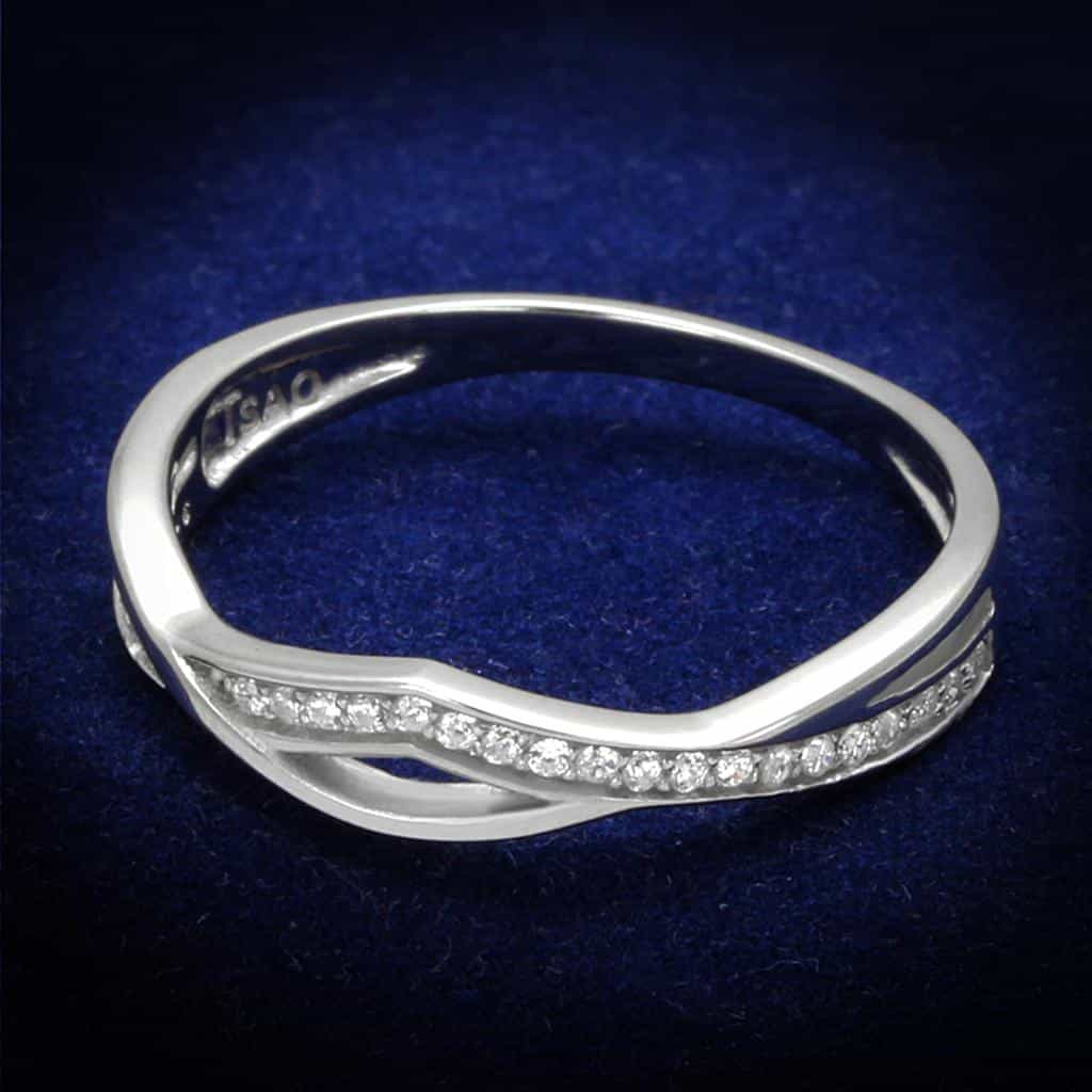 Sterling Silver CZ Pave Twisted Crossover Thin Band Ring view 6