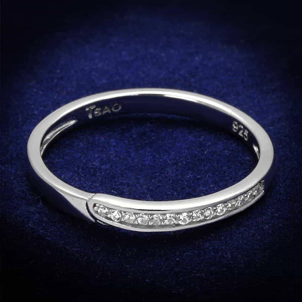 Sterling Silver CZ Pave Half Eternity Curved Band Ring view 1