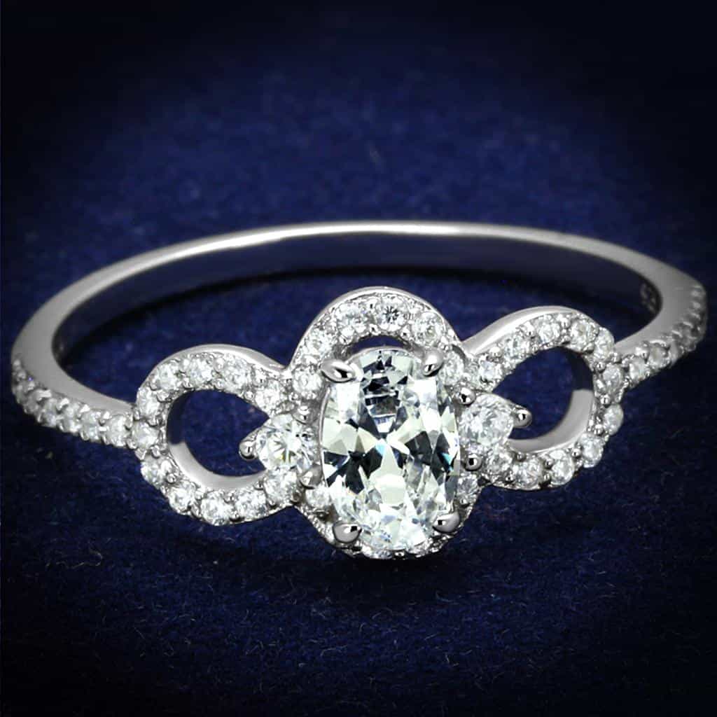 Sterling Silver CZ Oval Infinity Loop Halo Pave Ring view 1