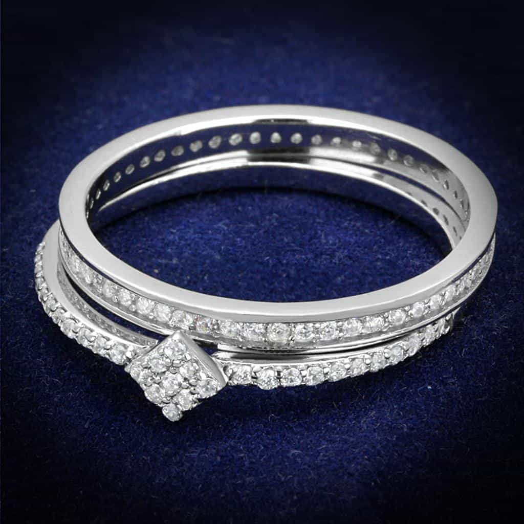 Sterling Silver CZ Marquise Pave Channel Bridal Set Ring view 6