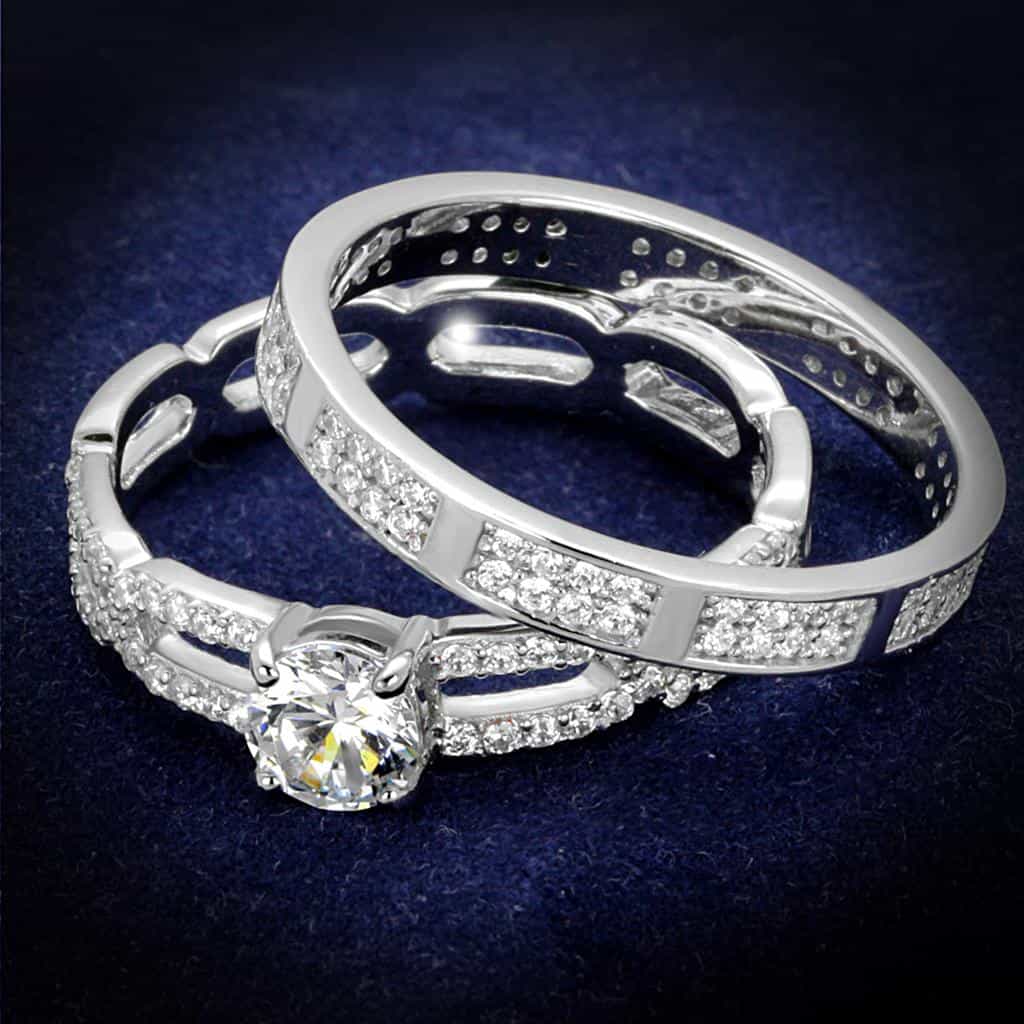 Sterling Silver CZ Pave Infinity Crossover Channel Bridal Ring view 1