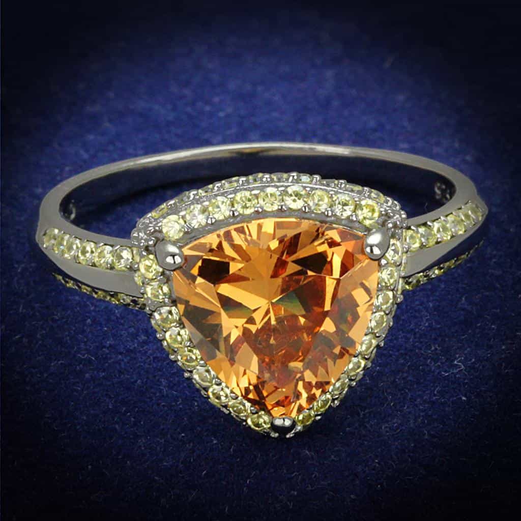 Sterling Silver Champagne Citrine Heart Halo Yellow CZ Necklace view 1