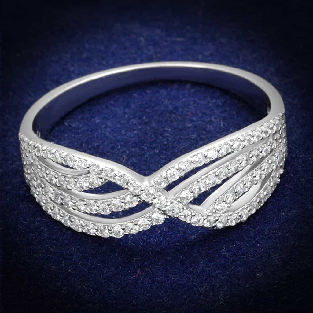 Sterling Silver CZ Pave X Crossover Infinity Wide Ring view 6