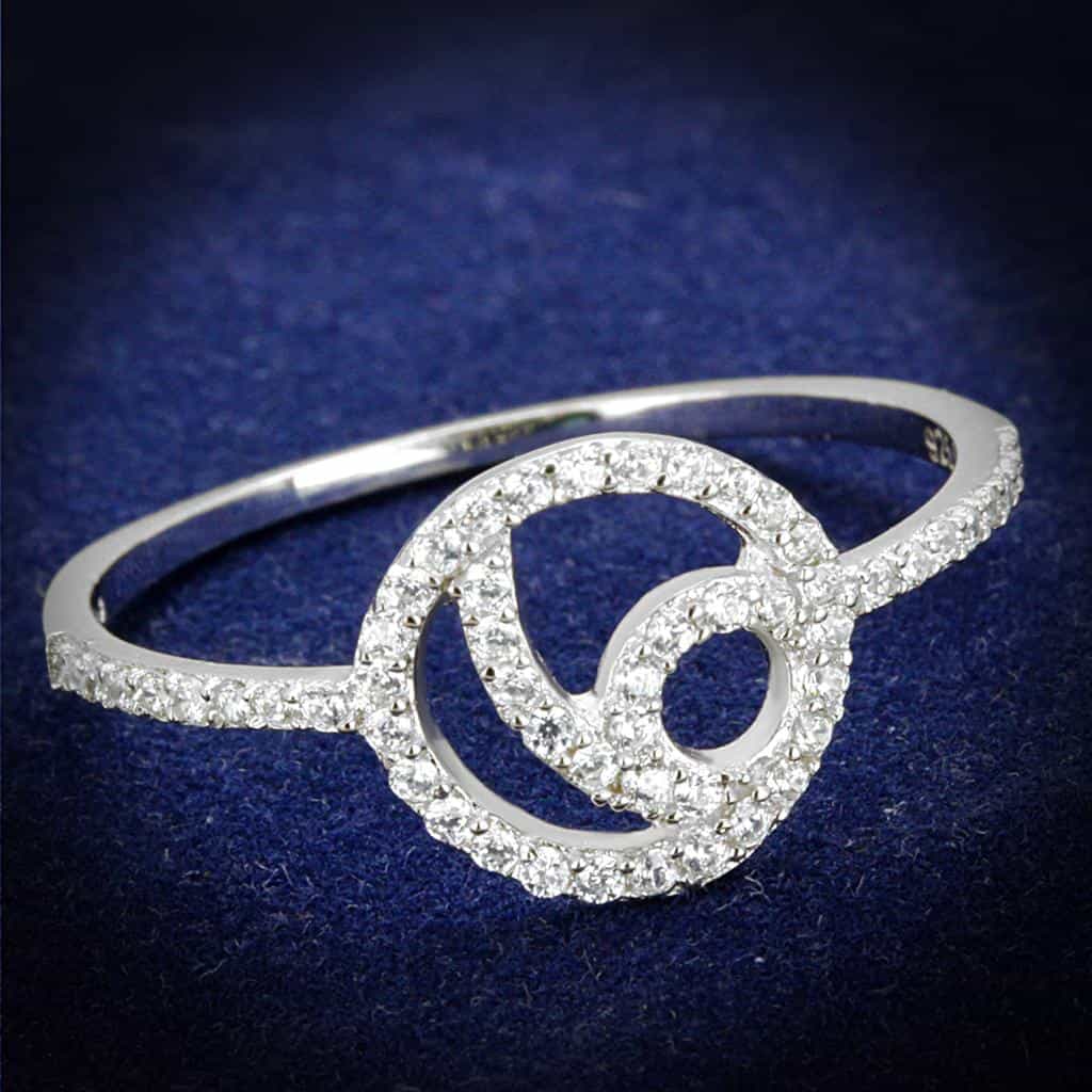 Sterling Silver CZ Pave Love Knot Swirl Ring view 1
