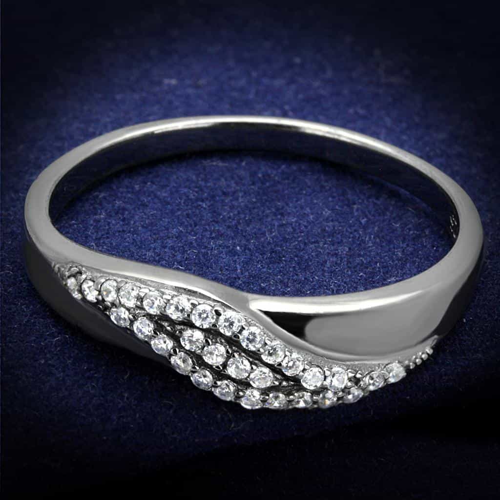 Sterling Silver CZ Round Cathedral Split Shank Pave Ring view 1