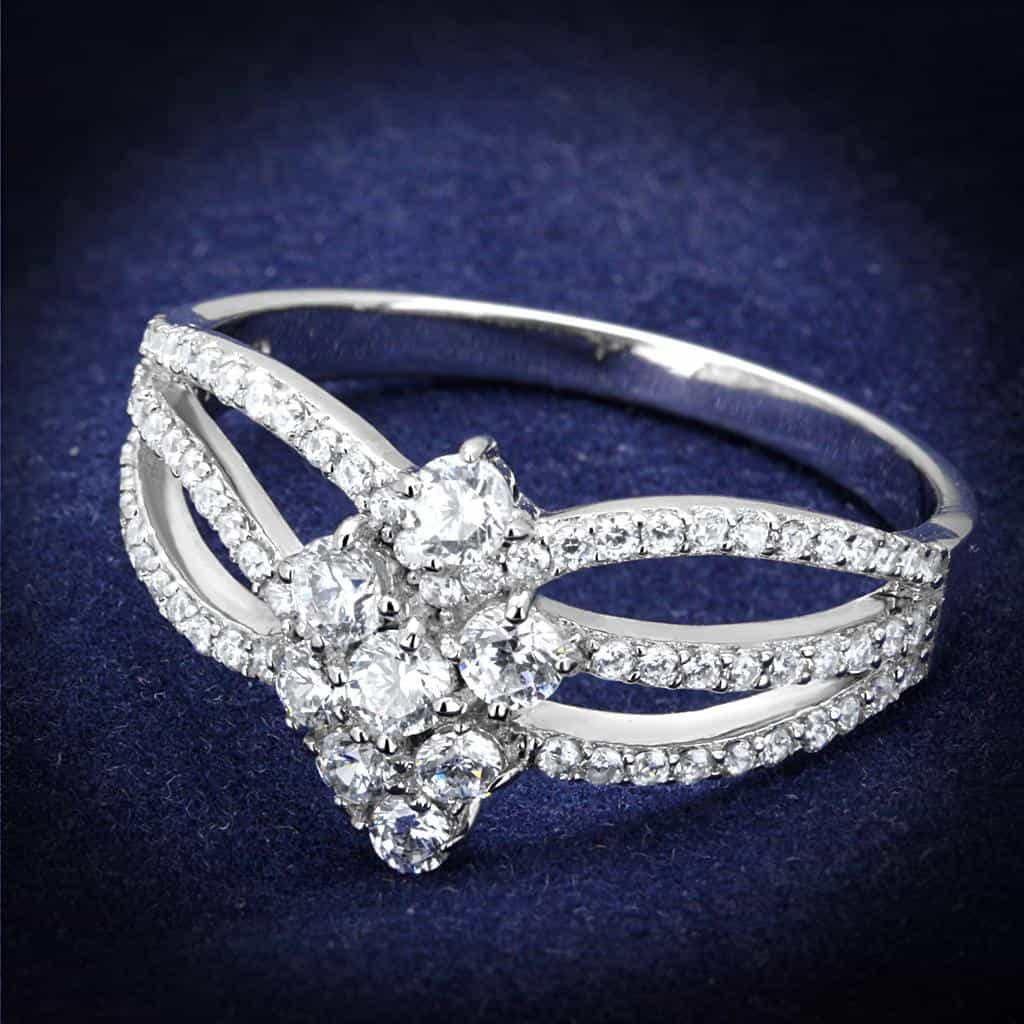 Sterling Silver CZ Round Flower Cluster Split Shank Ring view 1