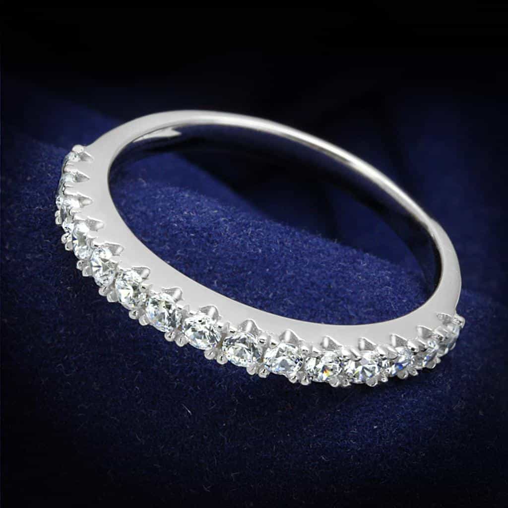 Sterling Silver CZ Pave Heart Row Thin Band Ring view 1