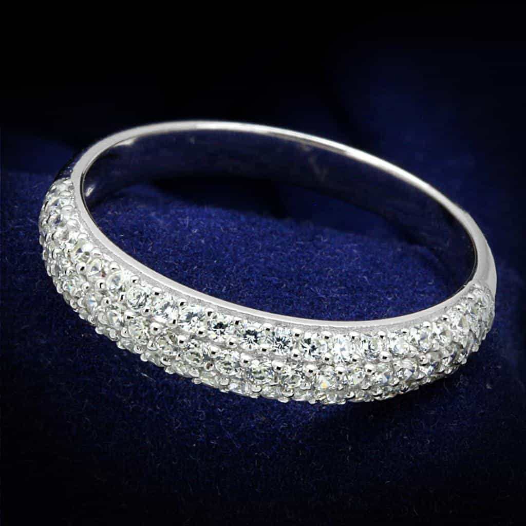 Sterling Silver CZ Triple Row Pave Dome Band Ring view 6