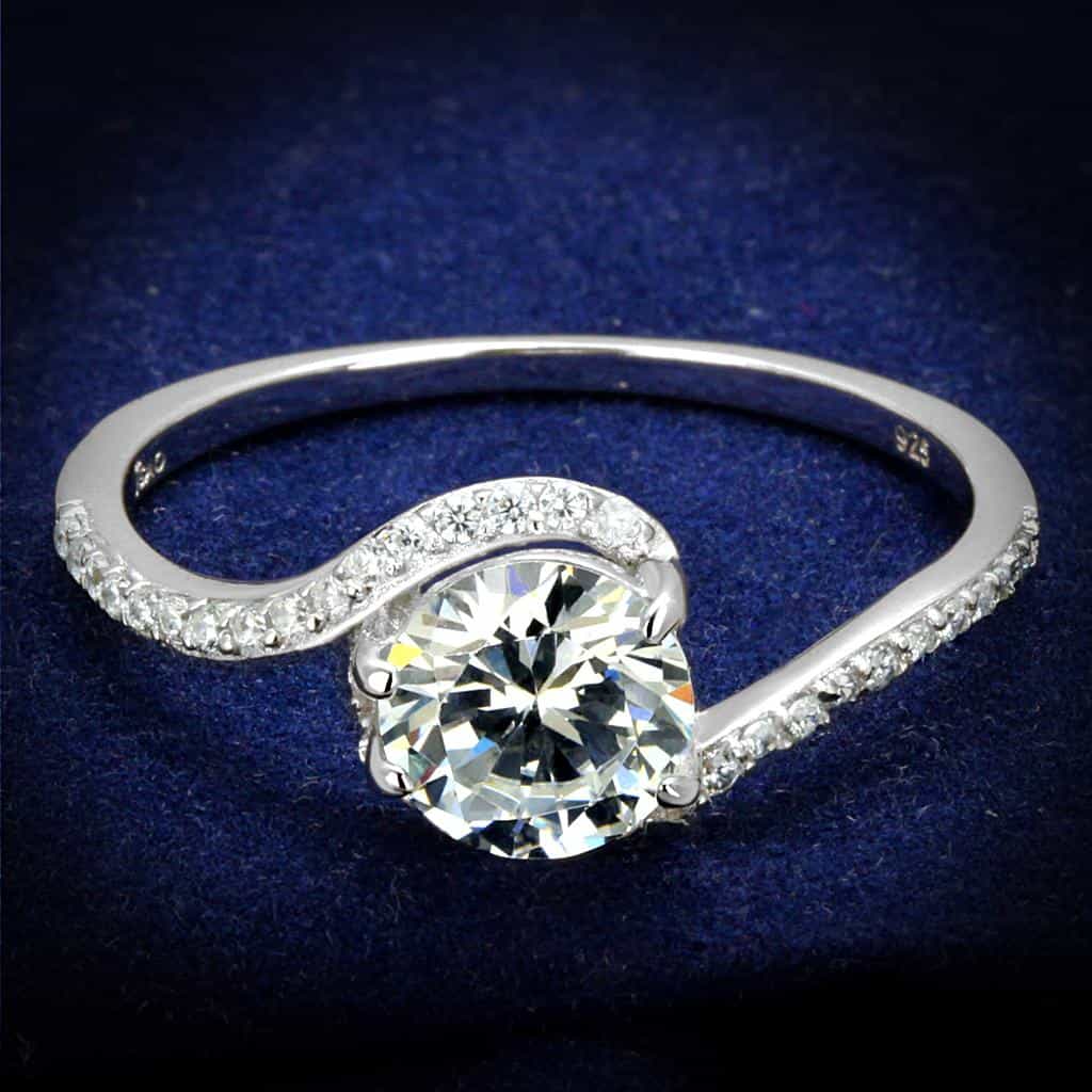 Sterling Silver CZ Round Swirl Bypass Pave Thin Ring TS536 view 1