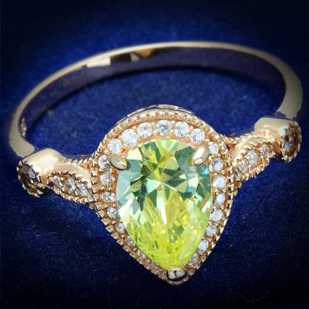 Sterling Silver Rose Gold Peridot Pear Halo Pave Ring view 1