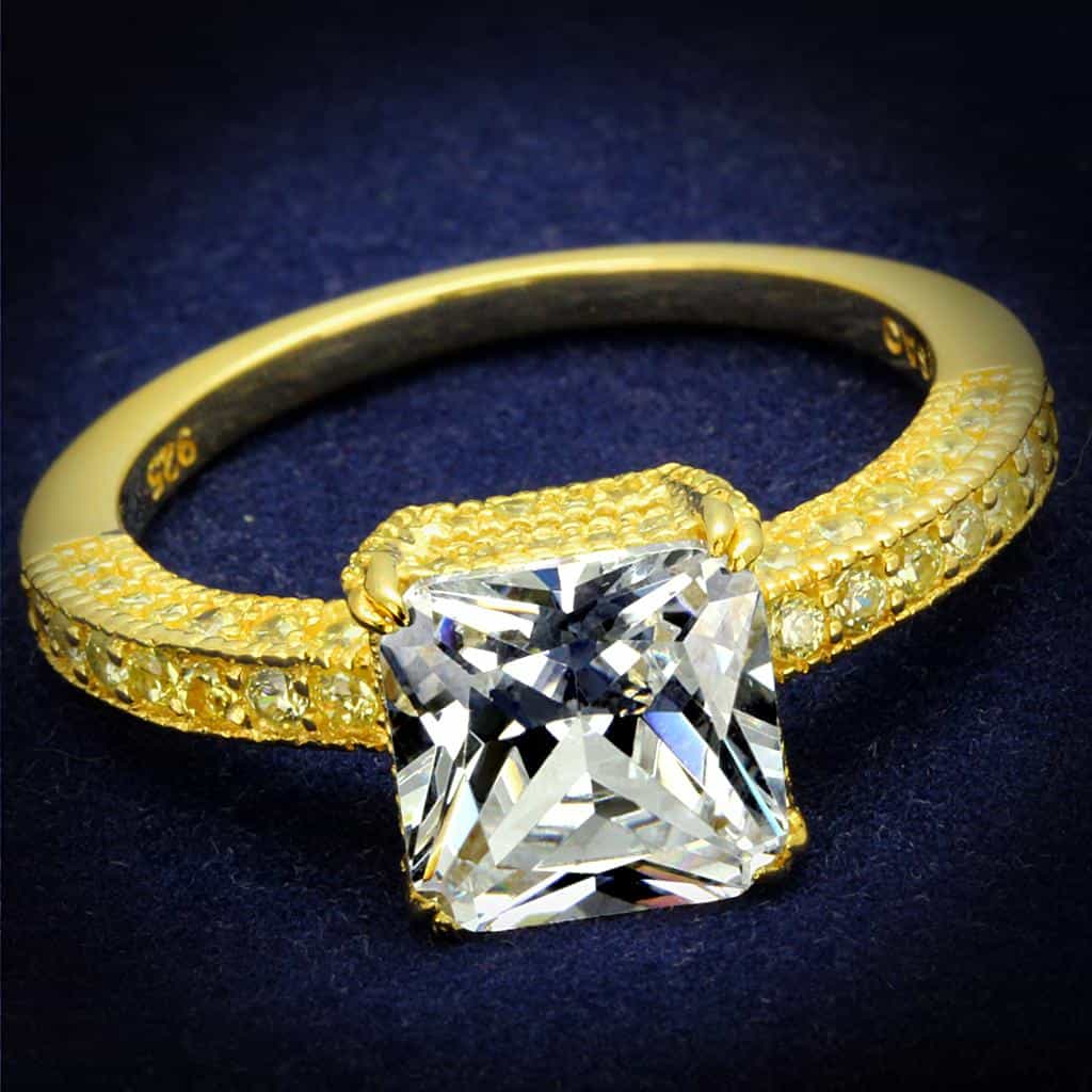 Sterling Silver Gold Two Tone CZ Princess Canary Pave Ring view 1