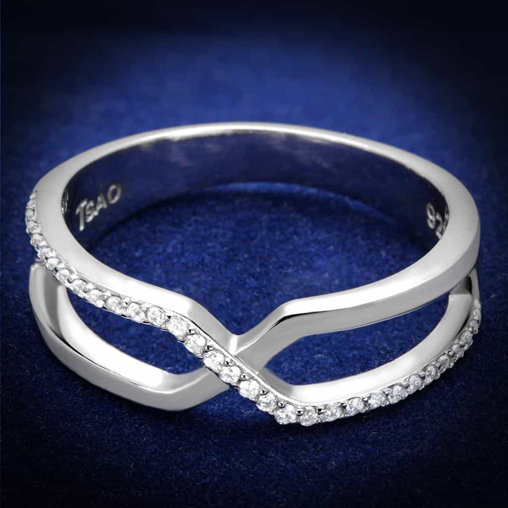Sterling Silver CZ X Crossover Pave Open Ring view 1
