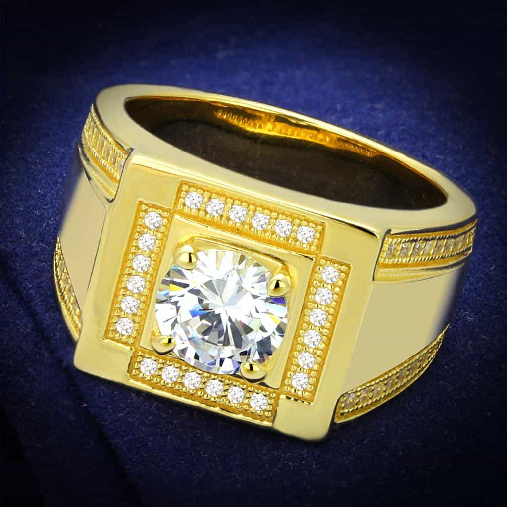 Sterling Silver Gold Two Tone CZ Round Square Halo Pave Ring view 6