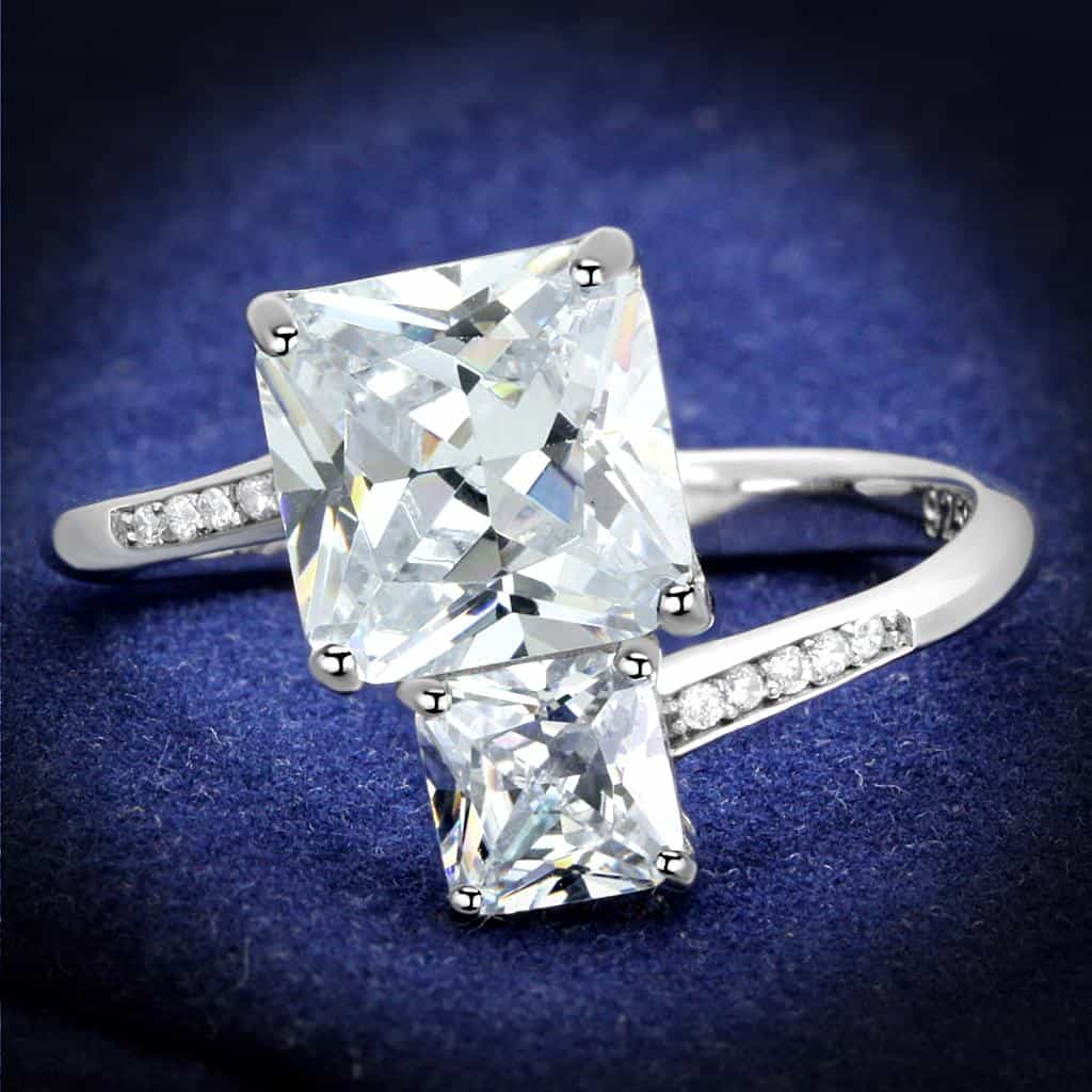 Sterling Silver CZ Princess Large Solitaire Pave Ring view 6