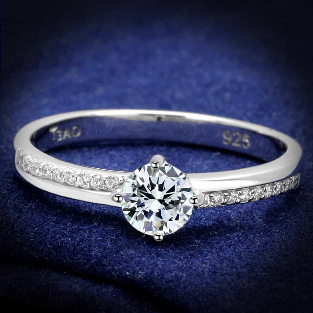 Sterling Silver CZ Round Solitaire Six Prong Pave Ring view 1