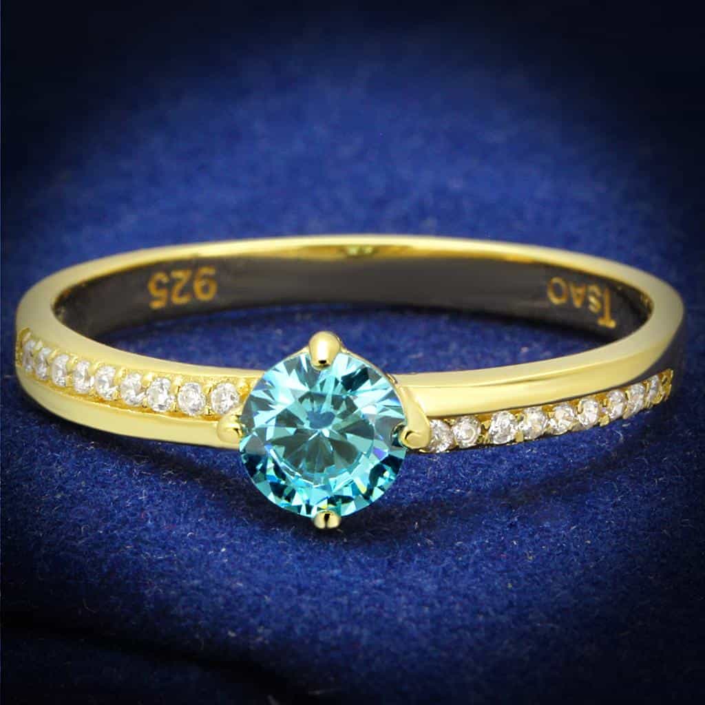 Sterling Silver Gold Two Tone Paraiba CZ Round Solitaire Ring view 1