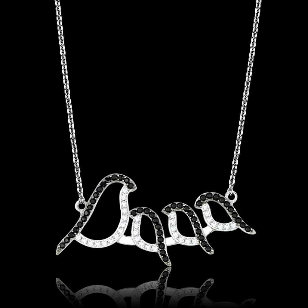 Sterling Silver CZ Love Script Word Pendant view 1