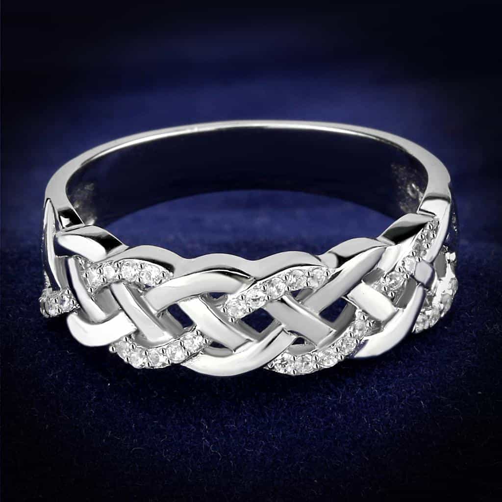 Sterling Silver CZ Pave Celtic Braid Weave Wide Ring view 6
