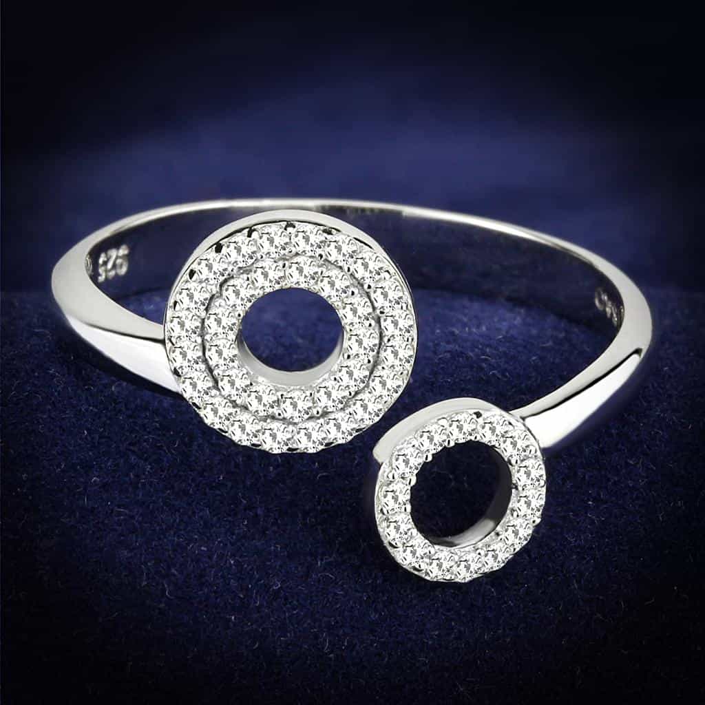 Sterling Silver CZ Pave Double Circle Open Ring view 6