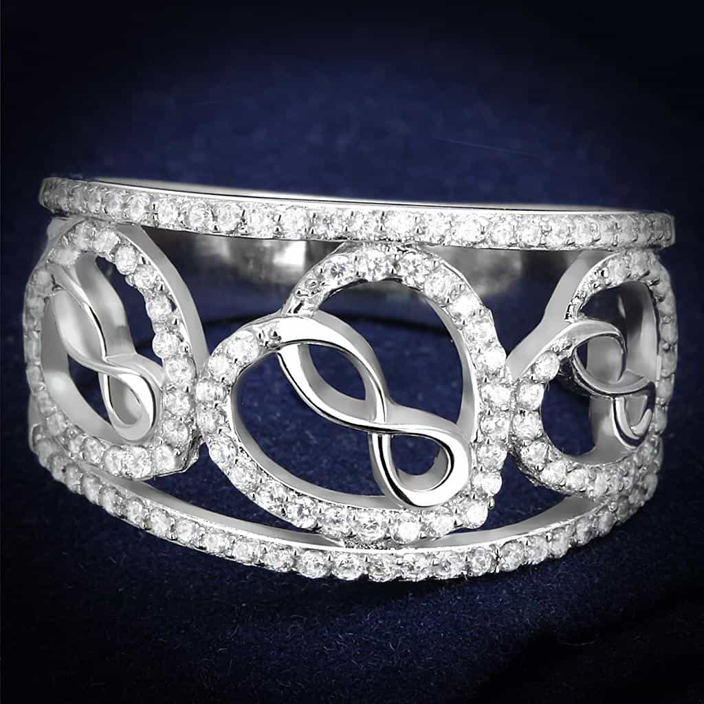 Sterling Silver CZ Pave Infinity Swirl Filigree Wide Ring view 1