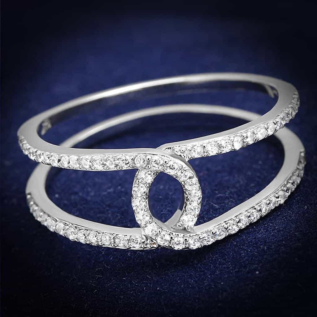 Sterling Silver CZ Pave Loop Knot Double Band Ring view 1