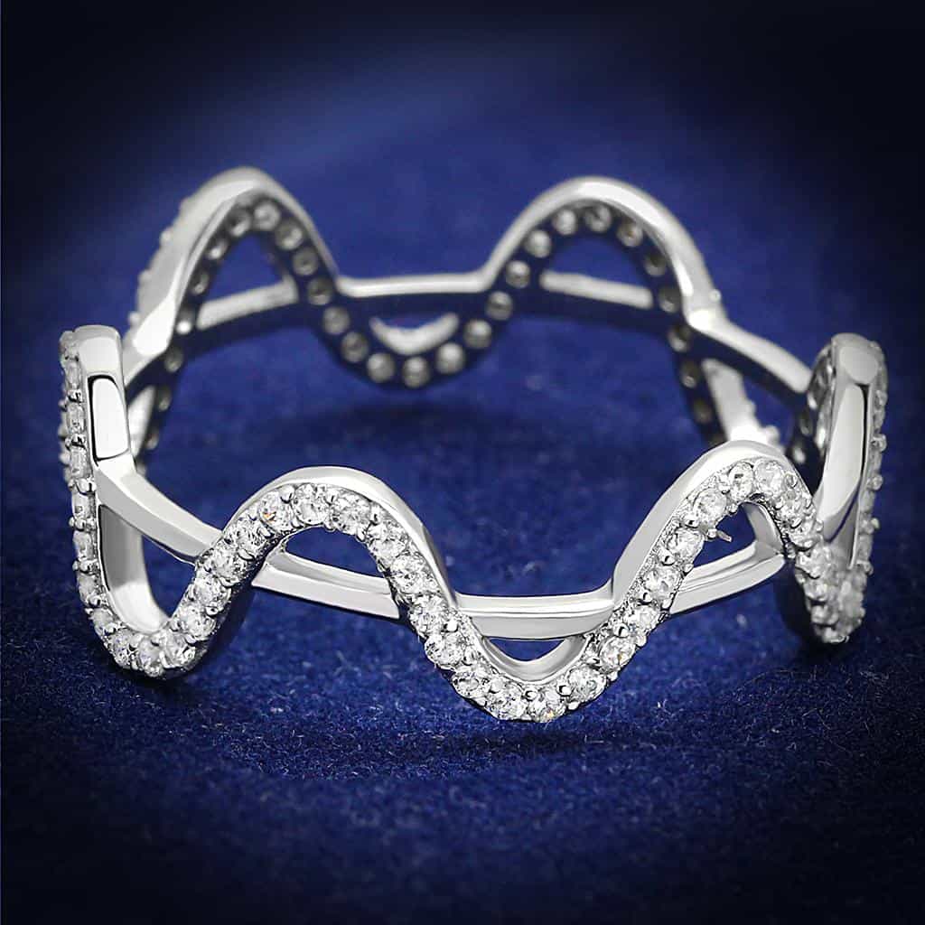 Sterling Silver CZ Pave Wave Scallop Stack Ring view 6