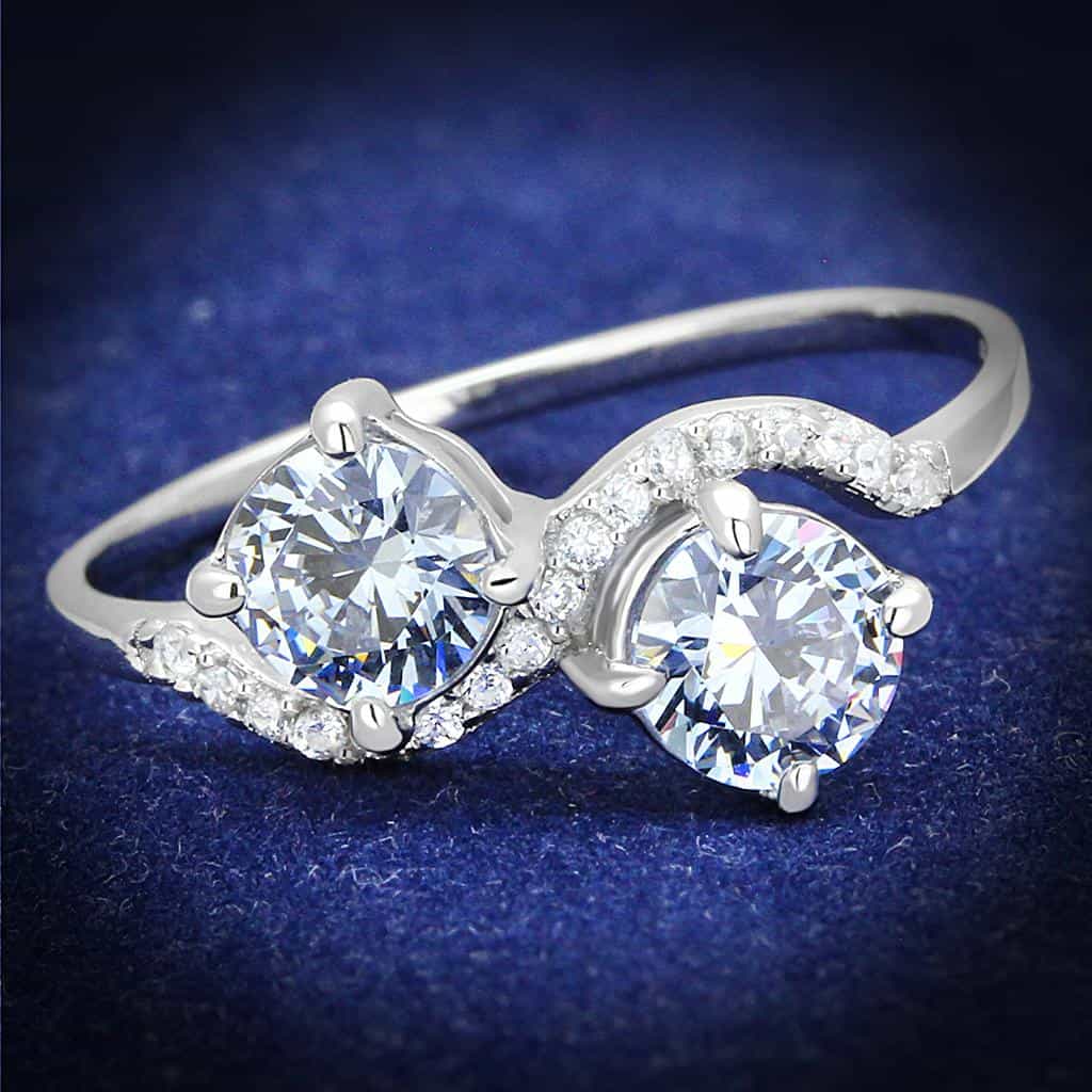 Sterling Silver CZ Round Double Solitaire Twist Bypass Ring view 1