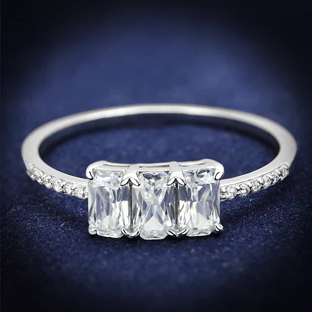Sterling Silver CZ Baguette Triple Channel Pave Ring view 6