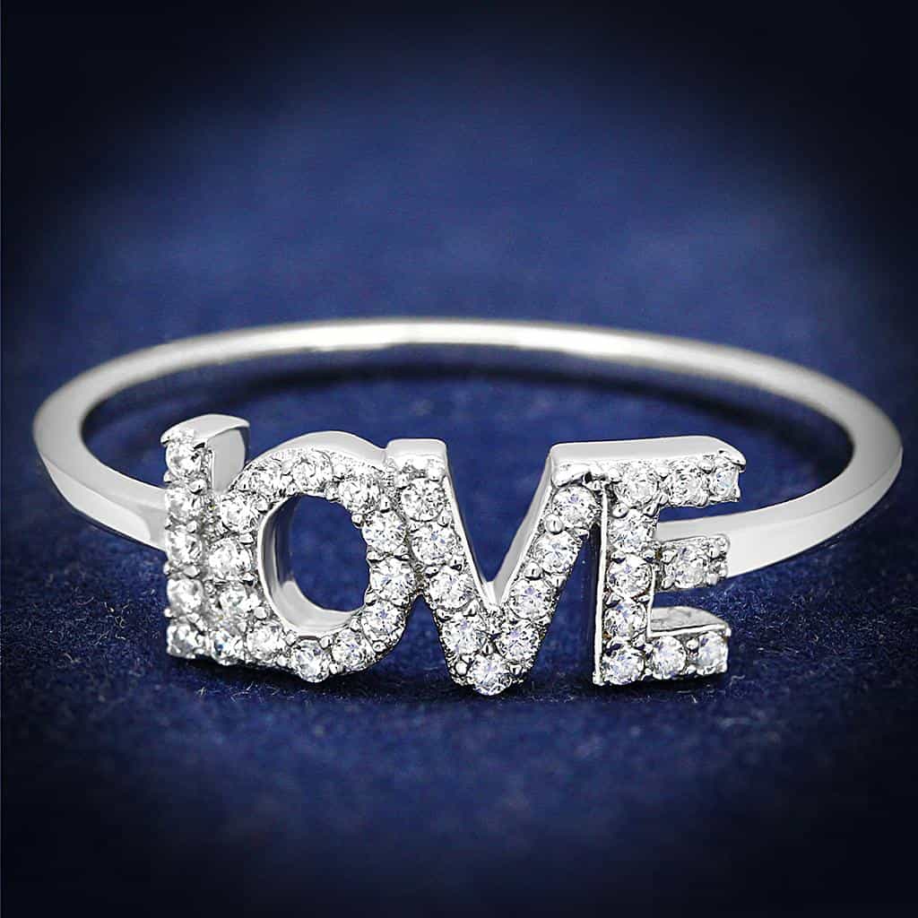 Sterling Silver CZ Pave LOVE Word Letter Ring view 1