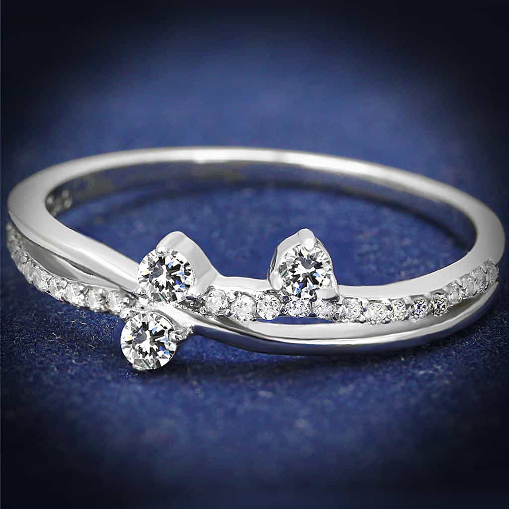 Sterling Silver CZ Double Round Solitaire Pave Open Ring view 1