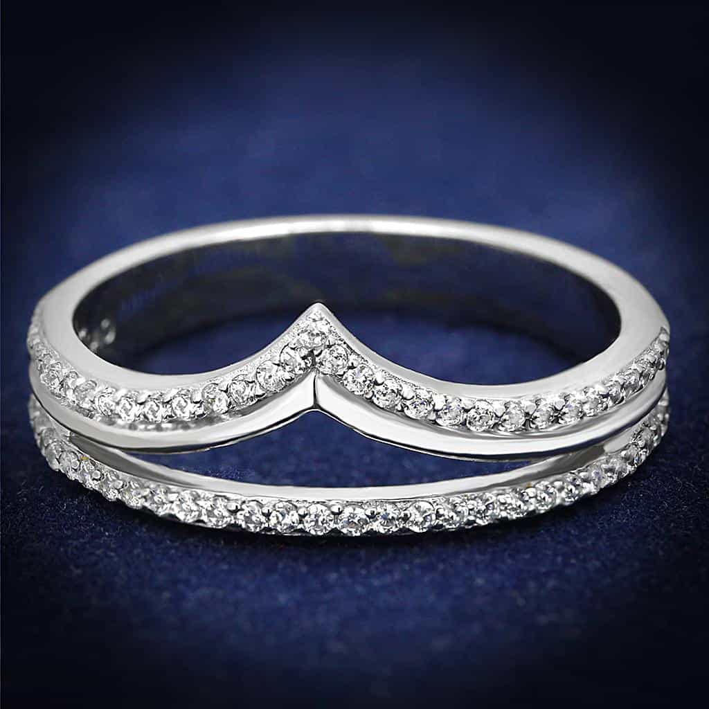 Sterling Silver CZ Pave V Chevron Double Band Ring view 7