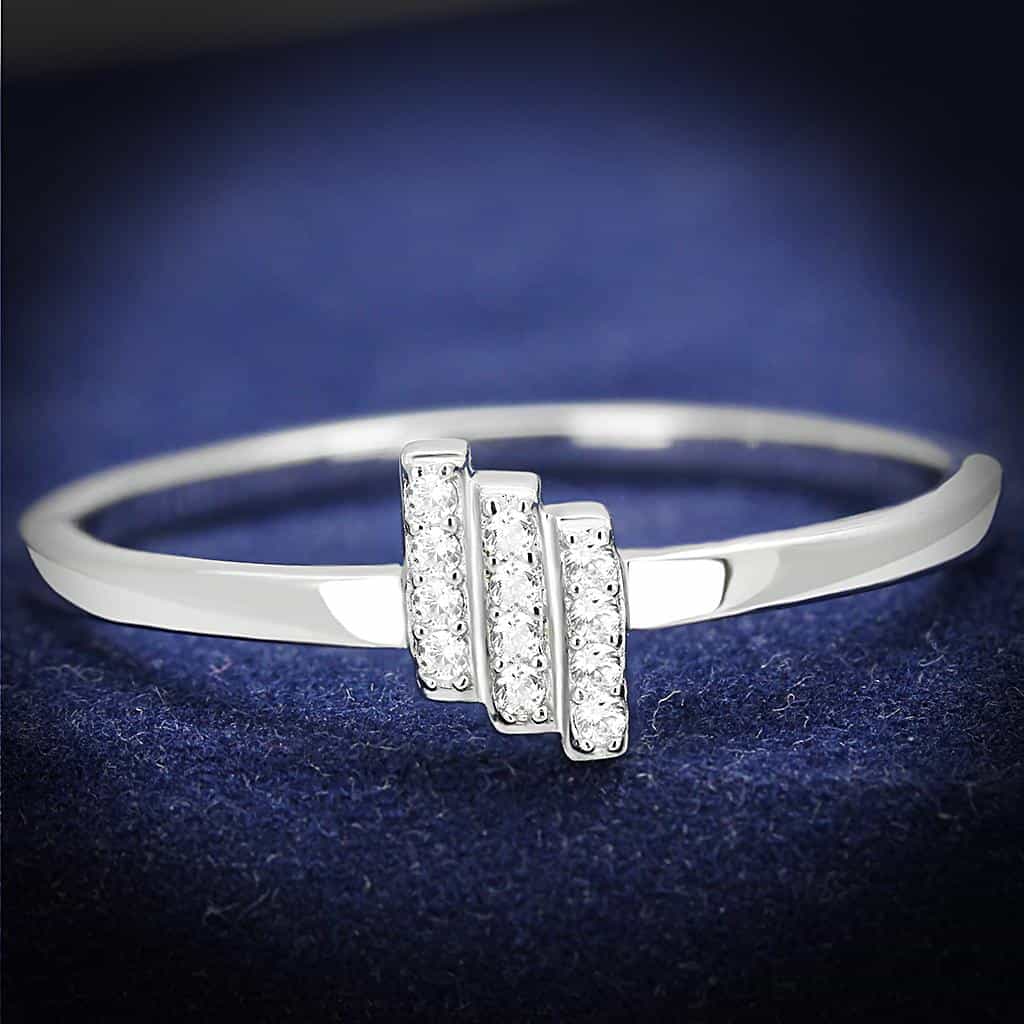 Sterling Silver CZ Triple Bar Channel Open Ring view 1