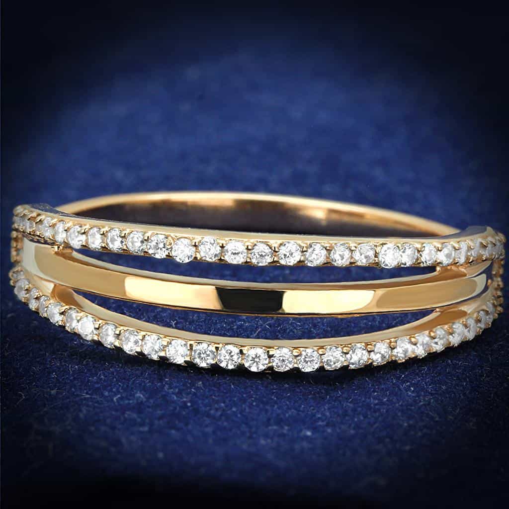 Sterling Silver Gold CZ Pave Bypass Twisted Ring view 1